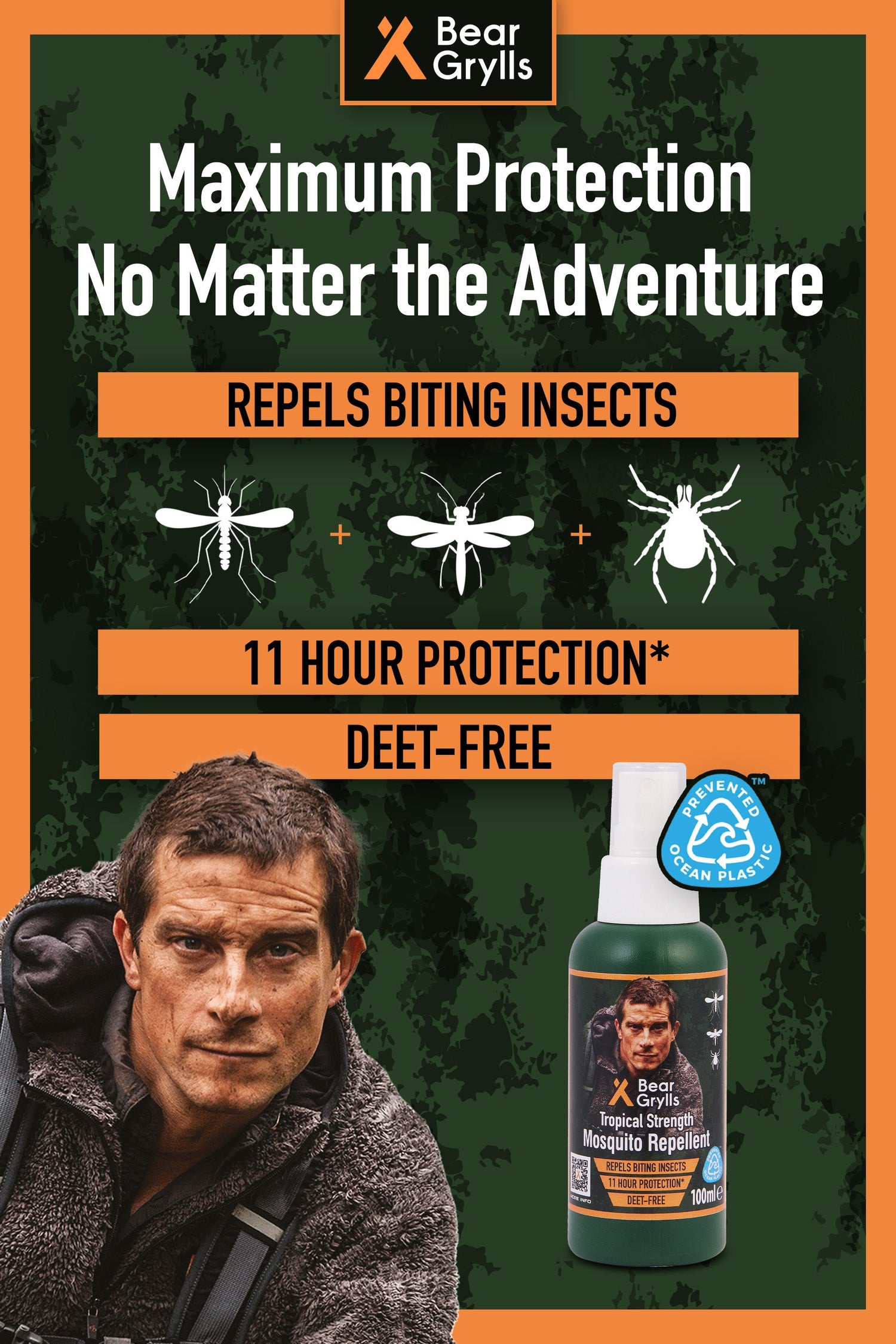 Bear Grylls Mosquito Repellent Spray (Multi-Saver Pack) (100ml Bottles x 3)